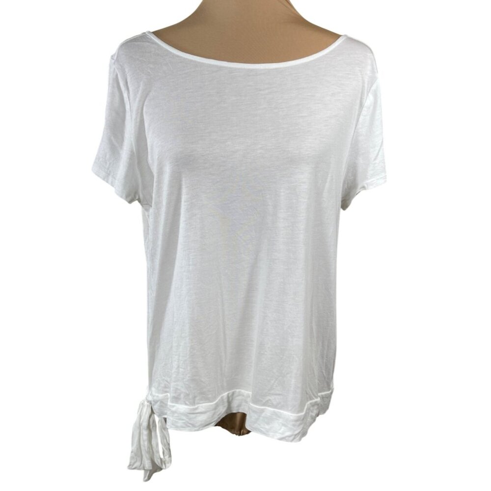 Loft T-Shirt V-Back Side Tie White L Large Cotton Modal Short Sleeve